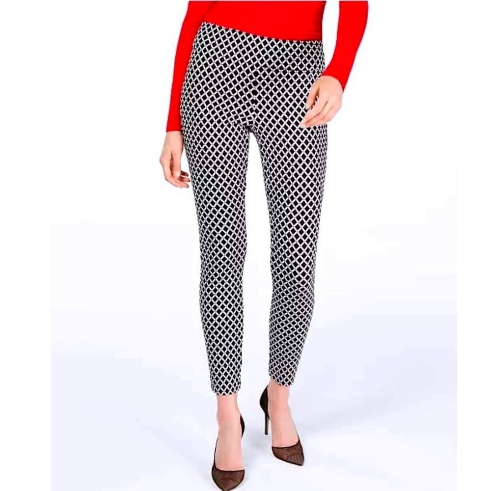 INC International Concepts~Skinny Pants~Size‎ 4~Black White Diamond Grid/Stretch